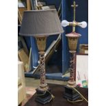 (lot of 2) Pair of Hollywood Regency style table lamps, having an acorn final, the double socket