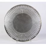 Tiffany & Co. sterling silver serving tray, 20th Century, having a pierced rim and rising on a