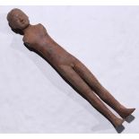 Chinese Han ceramic sculpture, the male figure with a serene face, long torso and legs, 23.75"w