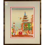 Dong Kingman (American, 1911-2000), Chinatown, San Francisco, color lithograph, pencil signed