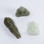 (lot of 3) Chinese jade carvings, consisting of a seated bodhisattva and a Buddha with an alms bowl;