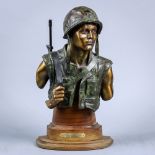 Clyde Ross Morgan (American, b. 1942), "Thousand Yard Stare," 1989, patinated bronze sculpture,