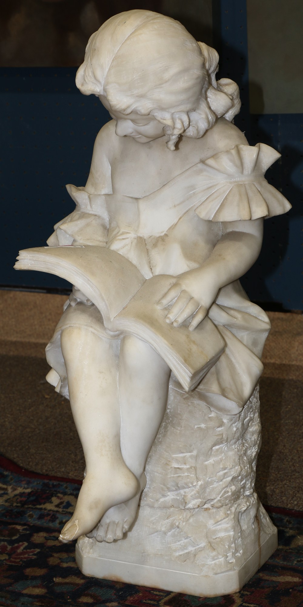 Cristofor Vicari (Italian, 1846-1913) marble figural sculpture, depicting a young girl reading, - Image 2 of 5