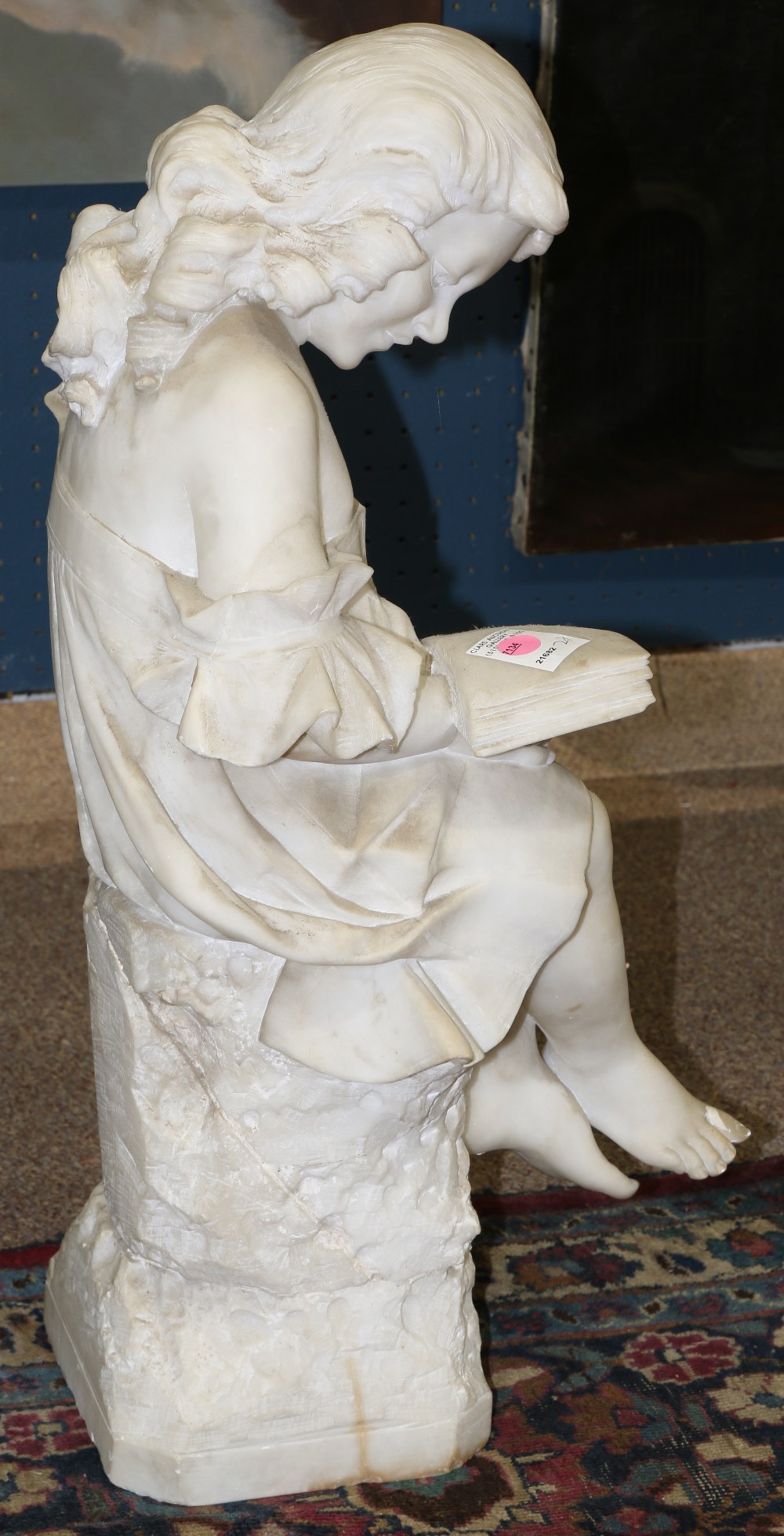 Cristofor Vicari (Italian, 1846-1913) marble figural sculpture, depicting a young girl reading, - Image 3 of 5