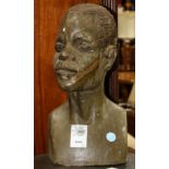 Shona figural serpentine bust signed Gaylord Sithole, depicting a male, 12"h