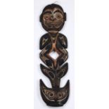 Papua New Guinea figural food hook wood carving, 35.5"h x 9.5"w