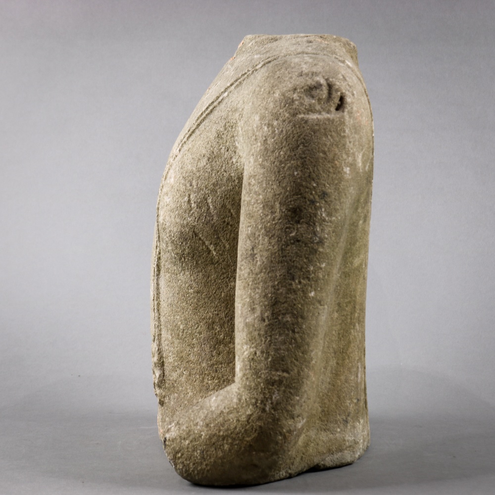 Thai sandstone torso, adorned in a simple monk's robe with fabric draping down the left shoulder, - Image 2 of 7