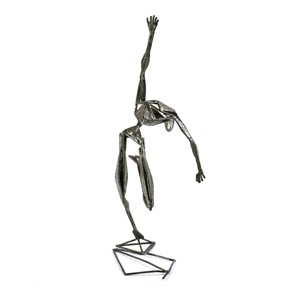 Contemporary silvered metal sculpture depicting a female in dance pose, her arm out stretched and - Image 2 of 4