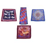 (lot of 4) Hermes cashmere and silk scarf group, one with affixed label reading "Soif Cliquetis",