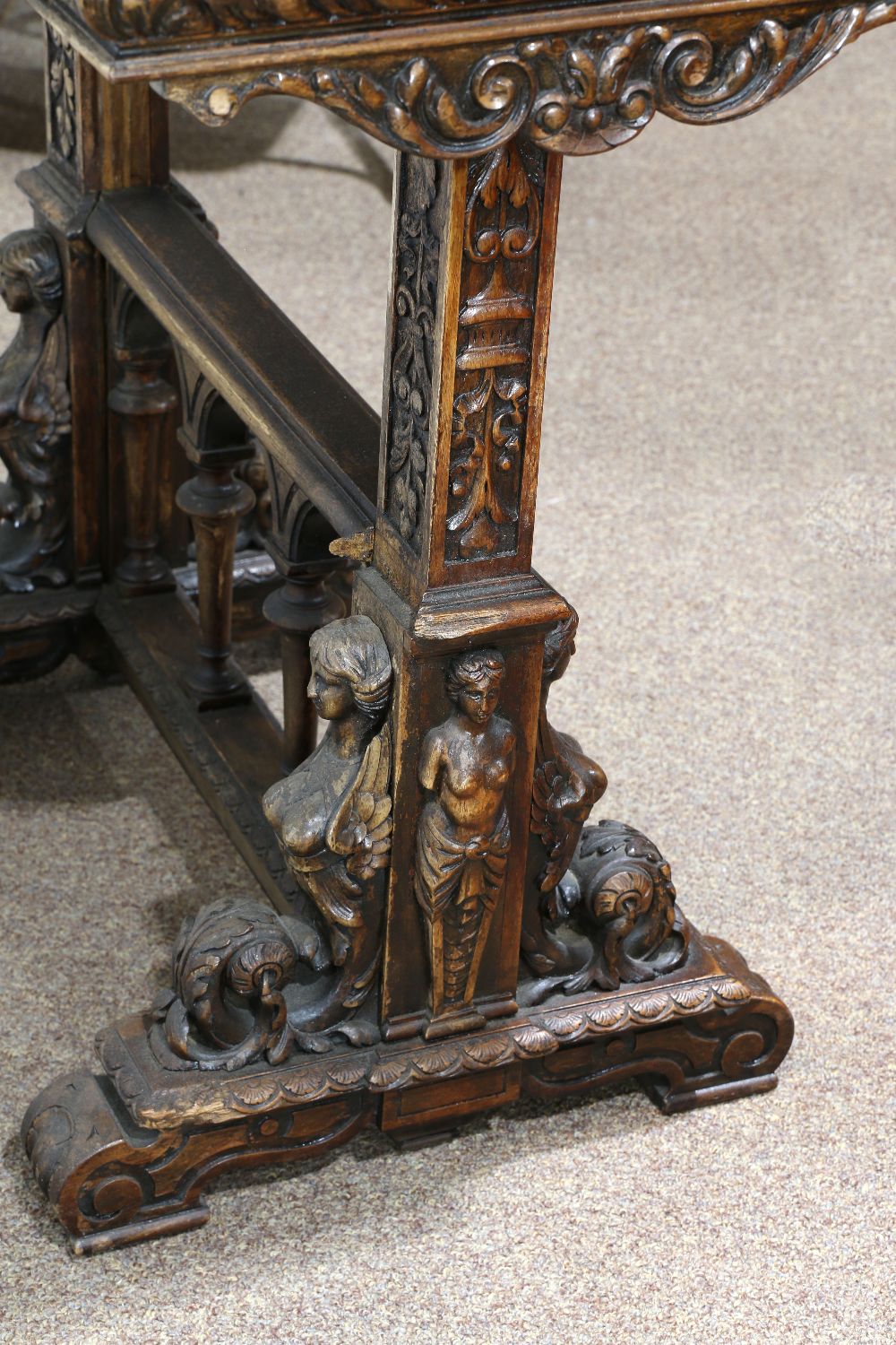 Renaissance Revival carved stand, the three tiered stand having adjustable shelves, the supports - Image 5 of 5