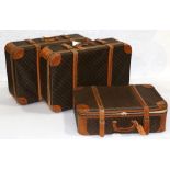 (lot of 3) Louis Vuitton soft shell luggage group, each having monogram canvas exterior with leather