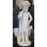 Continental marble figural sculpture, depicting a young boy, with curly hair, rubbing his eye in a