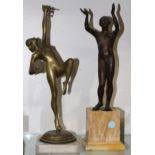 (lot of 2) Continental bronze figure group, consisting of an Art Deco style bronze female, after Max