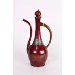 Gorham Mfg Co. copper and silvered metal ewer, the stick neck set on a bulbous body surmounted by