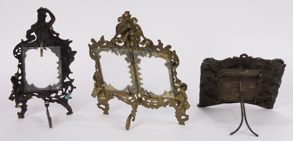 (lot of 3) Renaissance Revival brass and metal cast frame group, each with figural and ornate - Image 2 of 2