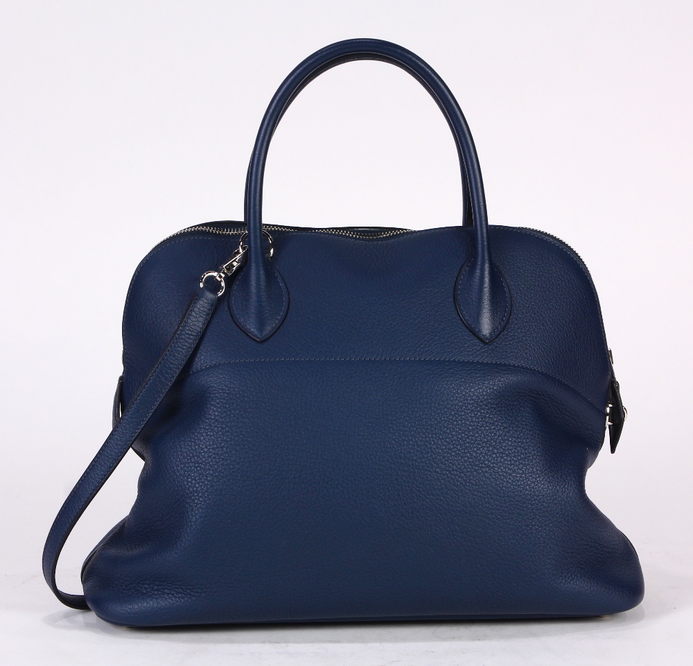 Hermes Clemence Bolide handbag, executed in navy, 35cm, with strap, lock, clochette, dust bag, - Image 4 of 7