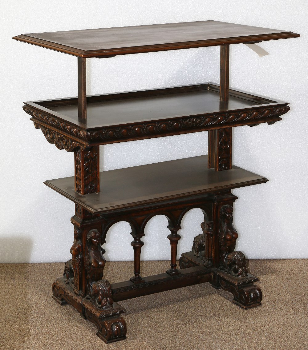 Renaissance Revival carved stand, the three tiered stand having adjustable shelves, the supports - Image 3 of 5