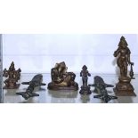 (lot of 6) Indian bronze sculptures, including two Ganesha, one Hanuman, one featuring Shiva and