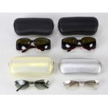 (lot of 4) Chanel sunglasses group, one having red frames accented with rhinestones, two having