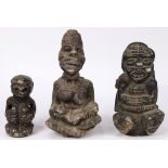 (lot of 2) African Kissi tribe stone carvings, Nomoli, Sierra Leone, the smaller a well carved old