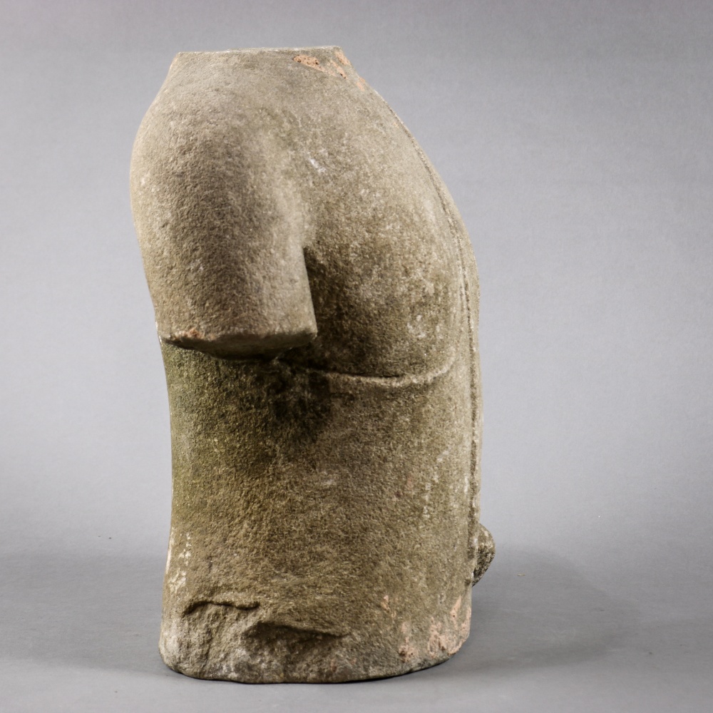 Thai sandstone torso, adorned in a simple monk's robe with fabric draping down the left shoulder, - Image 4 of 7