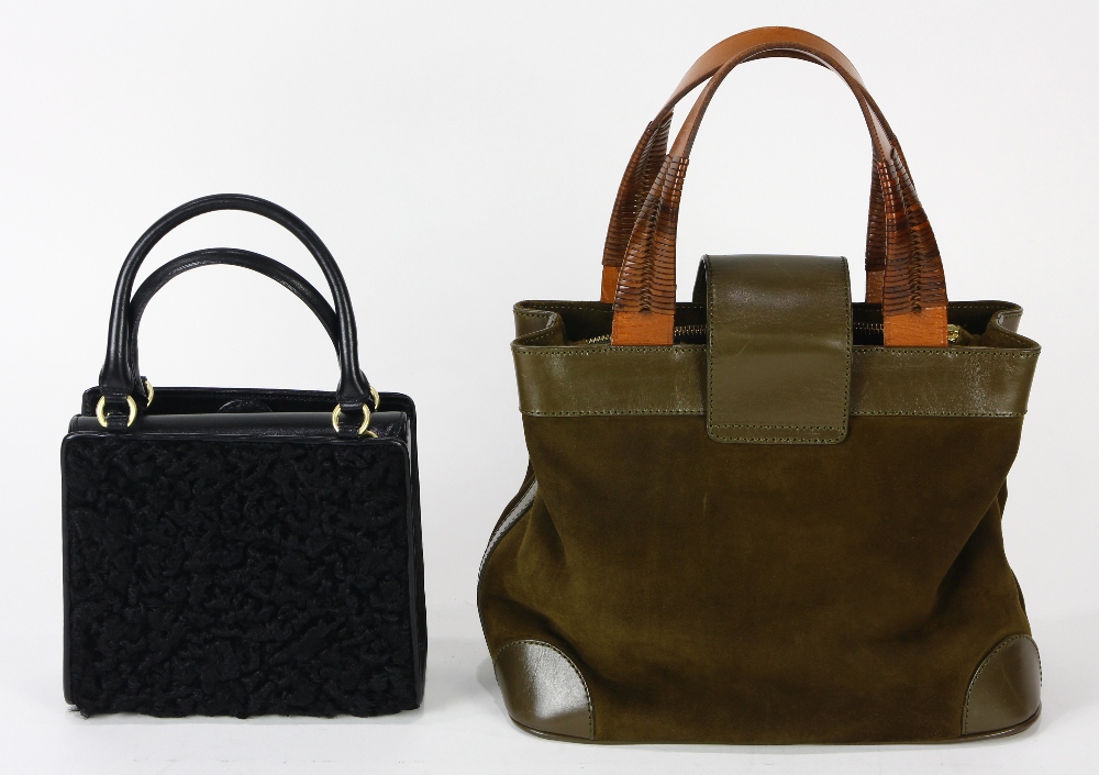 (lot of 2) Kieselstein cord handbags, one executed in brown suede, and having figural poodle - Image 3 of 6