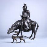 (lot of 2) Japanese bronze censer, in the shape of a scholar holding a scroll in his hands and