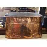 French lidded copper pot, having an oval form and two handles, "DE LUXE" impressed on the body, 19"h