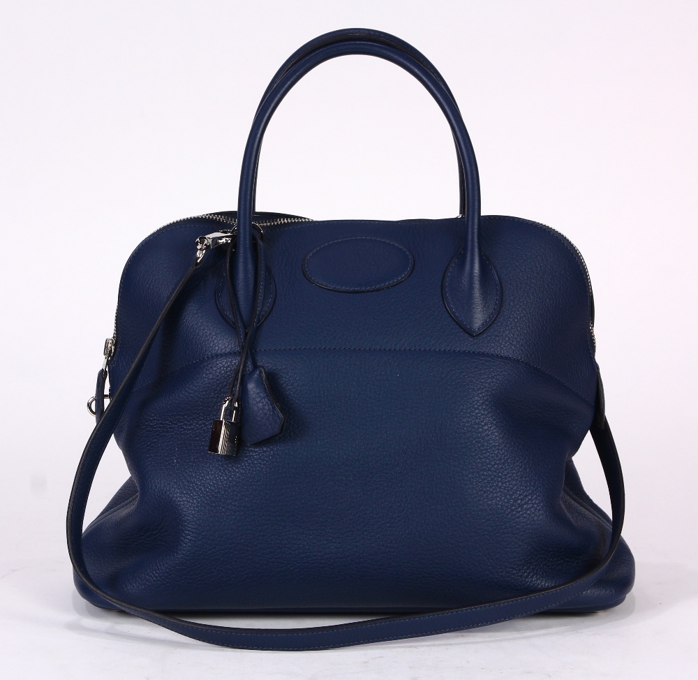 Hermes Clemence Bolide handbag, executed in navy, 35cm, with strap, lock, clochette, dust bag, - Image 2 of 7