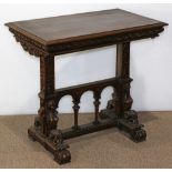 Renaissance Revival carved stand, the three tiered stand having adjustable shelves, the supports