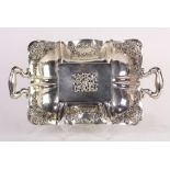 Austrian .800 silver footed tray, Vienna, pre-1866, of a rectangular form, the double handled tray