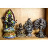 (lot of 4) One shelf of Himalayan metal Buddhist sculptures, consisting of a wrathful deity