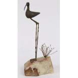 Curtis Jere figural statue, 1969, depicting a stylized Sandpiper rising on an onyx base, signed