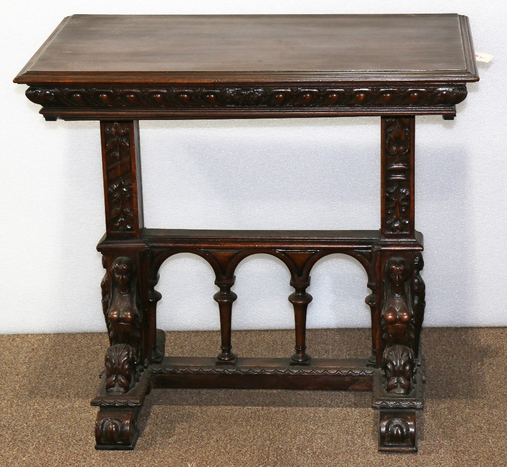 Renaissance Revival carved stand, the three tiered stand having adjustable shelves, the supports - Image 2 of 5