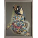 Liem Tioe Ing (Indonesian, 1922-1999), Portrait of a Girl with Floral Dress, pastel, signed lower