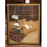 Japanese two-panel byobu screen, Meiji period, ink and colors on paper, depicting white