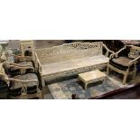 (lot of 5) Chinese living room suite of cream colored hue, including three armchairs and a settee