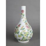 Chinese enameled porcelain vase, with a slender cylindrical neck above a pear shaped body