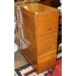 Three drawer oak wood file cabinet, 41"h x 15"w x 27.5"d