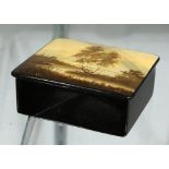Russian lacquer box, 20th Century, the lid depicting a birch tree in a naturalistic setting, 4"l x