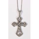 Diamond and 14k white gold cross pendant-necklace Featuring (62) round-cut diamonds, weighing a