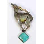 Coro Craft chrysocolla, enamel sterling silver gazelle brooch Designed as a gazelle, atop a square