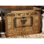 Korean wooden storage chest, four drawers above double hinged doors, 24.5"h x 37"w x 18.5d