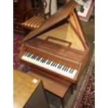 (lot of 2) Harpsichord with bench, the case rising on square tapering legs, 57"h x 61"l x 35"d,