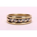 Diamond and 14k gold ring Featuring (5) full-cut diamonds, weighing a total of approximately 0.25