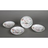 (lot of 4) Chinese porcelain plates, each enameled with a phoenix amid colored clouds, base with