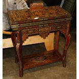 (lot of 2) Moroccan inlaid games table and tea caddy, the table featuring geometric and banded inlay