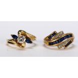 (Lot of 2) Diamond, sapphire and yellow gold rings Including 1) ring, featuring (1) full-cut