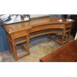 Classical style oak console table, having a shaped quartersawn oak top, above a lower tier, 36"h x