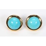 Pair of imitation turquoise and 14k yellow gold earrings Featuring (2) round imitation turquoise